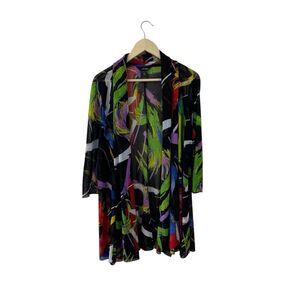 Ali Miles Large Open Tunic Top Sheer Art To Wear 3/4 Sleeve Stretch Womens